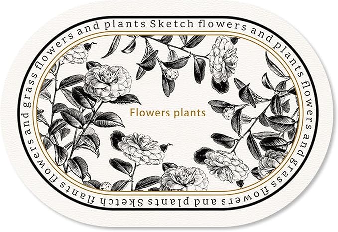Nordic Leather Placemat Black and White Floral Pattern Waterproof Oilproof Heat Plate Bowl Mat Dinning Table Decor(D)