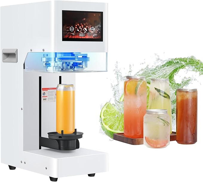 Commercial Soda Can Sealer Machine, Automatic Canning Machine for Aluminum & Plastic Cans, Touch Screen Operation, Auto-Detect Height, No Need Cup Mat for Homebrew, Craft Beer, Kombucha (White)
