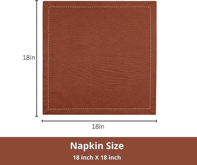 PurpleEssences Rust Set of 12 Hemstitch Cloth Dinner Napkins 100% Cotton - Soft Durable Washable - Ideal for Wedding Christmas Holiday Winter - Perfect Everyday Use Table Linen 18x18 - Rust