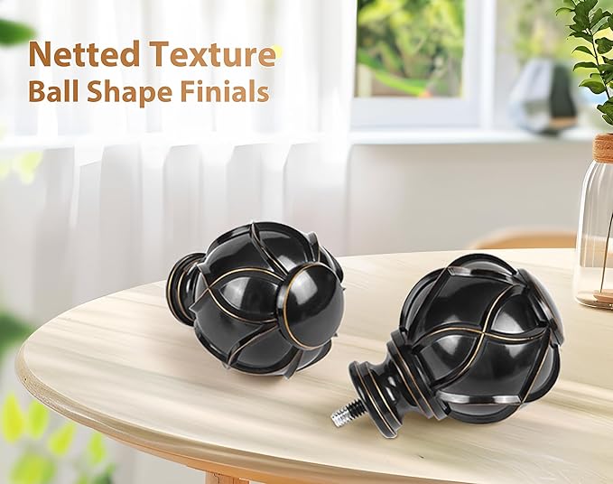Black Curtain Rods 2 Pack, HOTOZON Curtain Rods for window 32 to 58 Inch, New Splicing Window Rods for Windows, 3/4 Inch Single Drapery Rod with Netted Finials