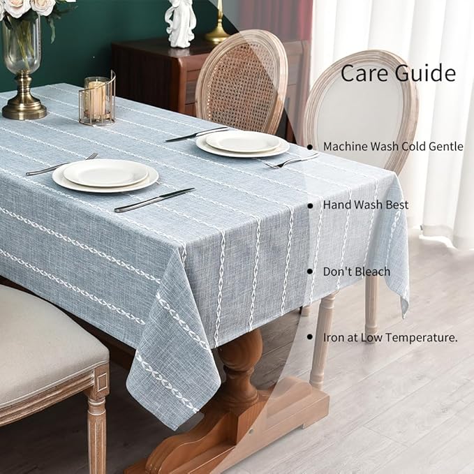 Zobesta Linen Table Cloth Blue Tablecloth Rectangle 98 x 53 Inch, Washable Farmhouse Soft Boho Blue Stripe Tablecloth for Party, Holiday, Picnic, Dining, Outdoor