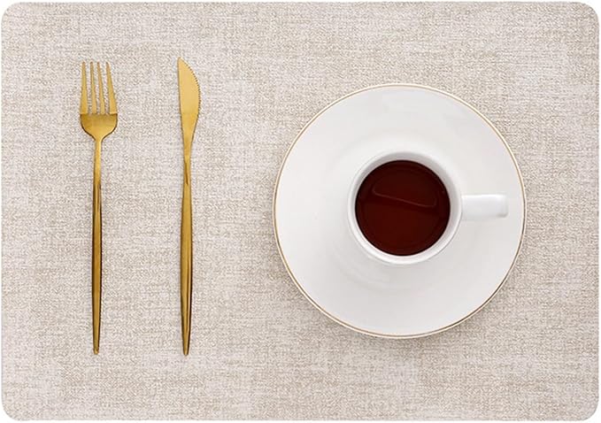Nordic Style Western Placemat Double Layer Irregular Oil-Proof Heat Insulation Pad Hotel Leather PU Dinner Table Mat(Vin Coffee,44x30cm 4pcs)