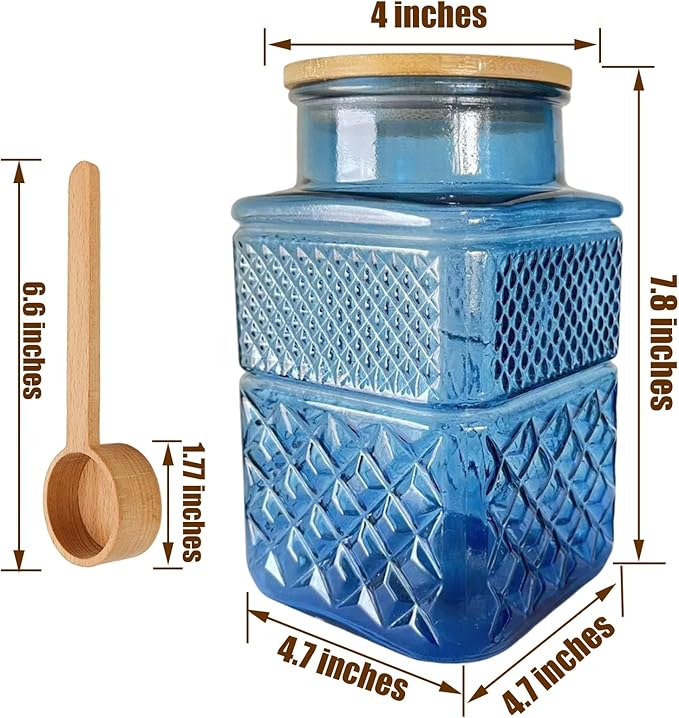 60 OZ Vintage Glass Jar with Airtight Lid Wood Spoon Set of 2 Decorative Glass Storage Jars Canister Container for Food Candy Cookie Coffee Bean Tea Nuts Snack Dog Treat Vase