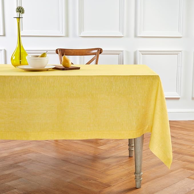 Solino Home Linen Tablecloth 54 x 72 Inch - 100% Pure Linen Chambray Lemon Yellow Table Cloth for Rectangle Tables - Athena, Machine Washable Tablecloth for Spring, Easter