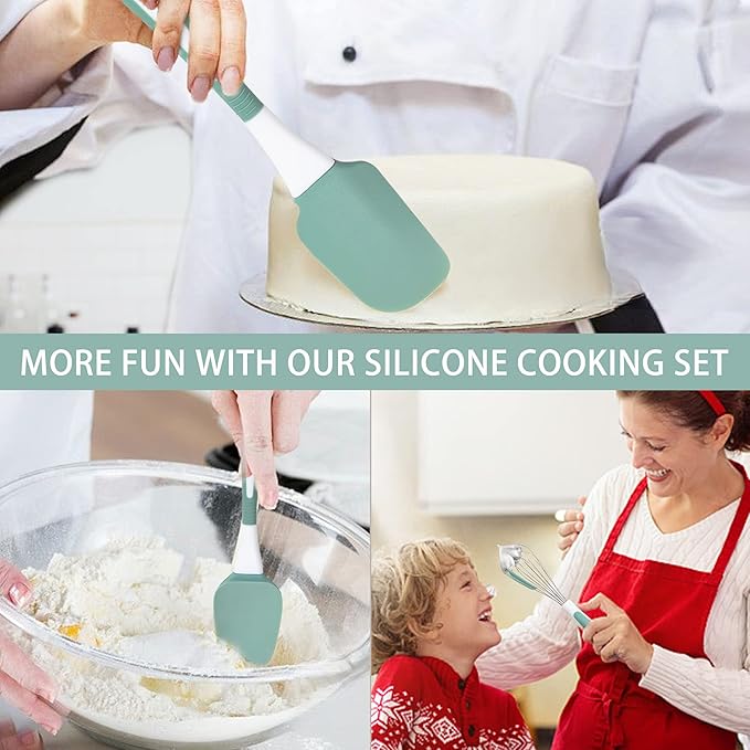 XoYoZo Silicone Kitchen Cooking Utensils Set Heat Resistant, 5 Pcs Silicone Spatula Set for Baking Cooking Mixing, Silicone Cooking Utensils Set for Nonstick Cookware, Dishwasher Safe (Green), Medium
