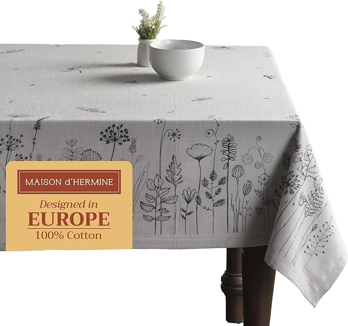 Maison d' Hermine Table Cloth Rectangle Table 100% Cotton 60 x 90 Inches Tablecloth Reusable Decorative for Dining Room Farmhouse Home Valentines Day Decorations Spring Summer - Flore