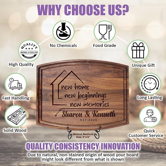 Personalized Cutting Board – Custom Engraved Wood Charcuterie Boards for Kitchen, Housewarming Gifts, and New Home Purchase Gifts – Customized Gift for New Homeowners