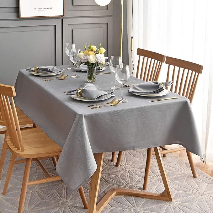 maxmill Jacquard Table Cloth Waving Pattern Water Resistant Wrinkle Resistance Heavy Weight Soft Tablecloth for Kitchen Dinning Tabletop Decoration Oblong 60 x 140 Inch Light Grey