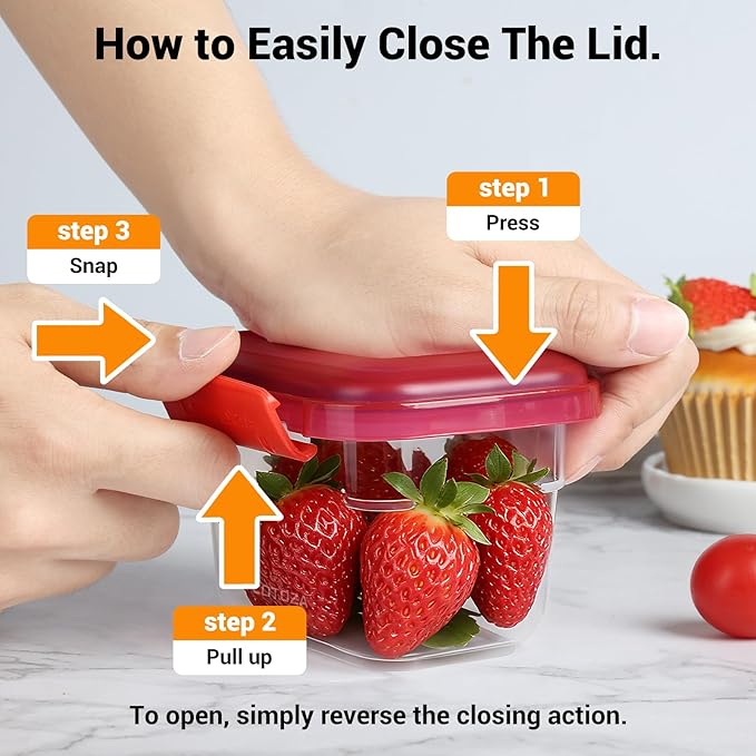 12oz 5oz Small Plastic Food Storage Containers with Lids Snap Lock Lunch Box Square Leakproof Snack Container Salad Fruit Jam Yogurt BPA Free Stackable Microwave Dishwasher Safe Sets 4 Pack