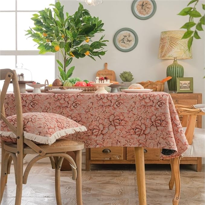 Rectangular Tablecloth Pink Flower Succulent Tablecloth Thick Tablecloth Jacquard Thickened Suitable for Restaurant Camping(140 * 240cm)