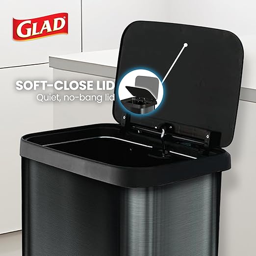 Glad Stainless Steel Step Trash Can, Large Metal Kitchen Garbage Bin with Soft Close Lid, 20 Gallon, Pewter - Indoor & Outdoor Waste Container with Odor Protection and Bag Roll Holder