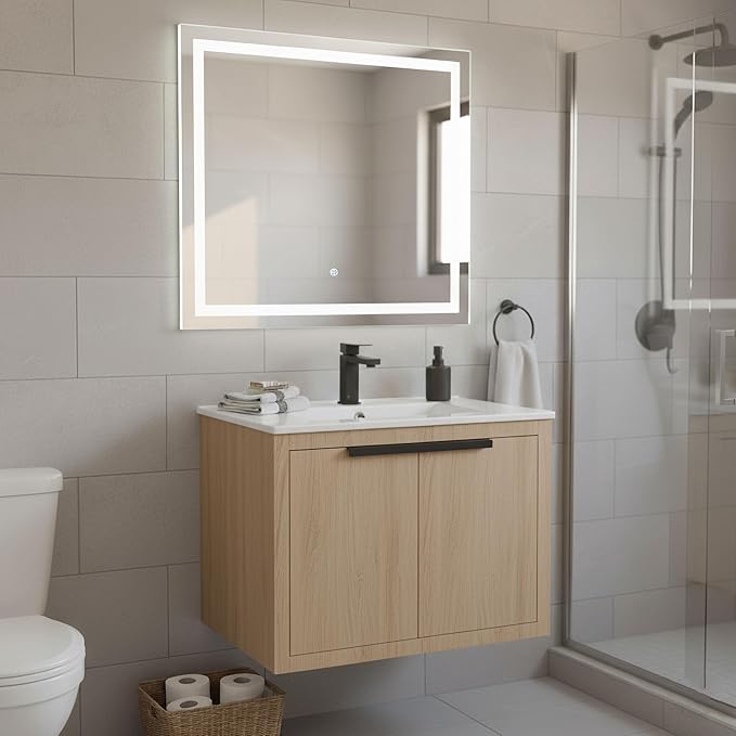 Fine Fixtures Kingsford Modern 24 Inch Bathroom Vanity with Sink, White Oak Finish, Elegant Bathroom Vanities for Modern Homes, Stylish Storage Solutions for Bathrooms