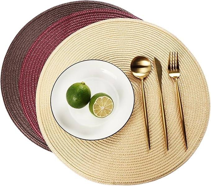 4PCS Round Woven Non-Slip Kitchen Placemat Non Slip Table Mat Kitchen Accessories Decoration Home Pad Coaster(Yellow)