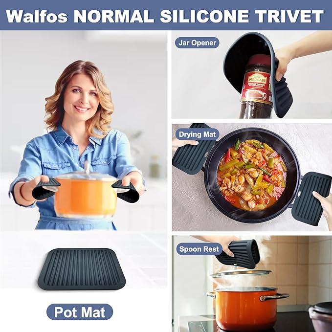 Walfos XXL Silicone Trivet 16 Inch and Trivets Mats 12 Inch, Trivets for Hot Pots and Pans, Heat Resistant Pot Holders Hot Pads for Kitchen Quartz Countertops, Hot Dishes, 3 Pack