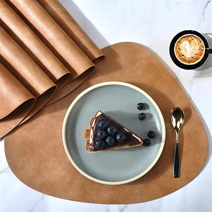 Faux Fur Placemats and Coasters Set of 1/4/6 Drop-Shaped Food Grade Table Plate Mats Kitchen Accessories Coaster Cup(CO Brownness,6 Sets)