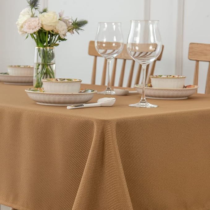 maxmill Fall Tablecloth Stain Resistant Waterproof Wrinkle Resistant Spillproof Washable Soft Textured Table Cloth for Dining Room Harvest Thanksgiving Parties, Rectangle 60 x 140 Inch, Amber Bronze
