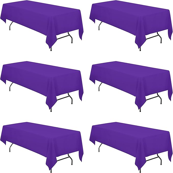 BRILLMAX 6 Pack Purple Tablecloths 60 x 126 Inch for 8ft Rectangle Tables - 150 GSM Polyester Fabric, 15" Standard Drop, Water, Stain & Wrinkle Resistant Cloth Cover for Wedding Dining Buffet