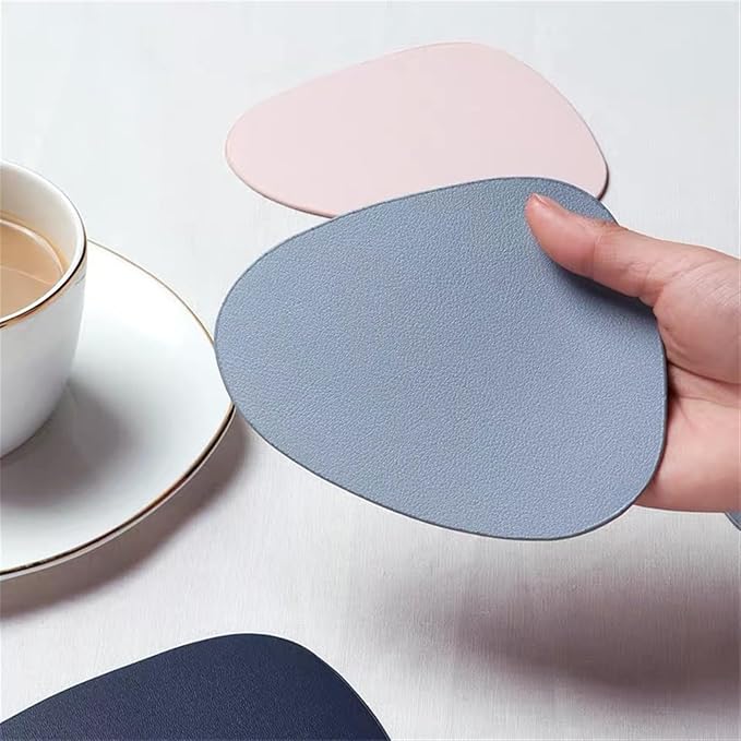 Leather Droplet Shape Mat Coaster Solid Color Heat Coffee Placemat Minimalist Non-Slip Table Mat Kitchen Accessories(Red)