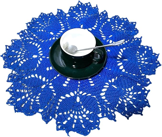BIBITIME Tulip Flower Doilies Lace Doilies Kitchen Table Doily Mats Tablecloth Handmade Crochet Placemats Vase Dish Plate Mat (1 PC- 15 inches- 16 inches, Blue)
