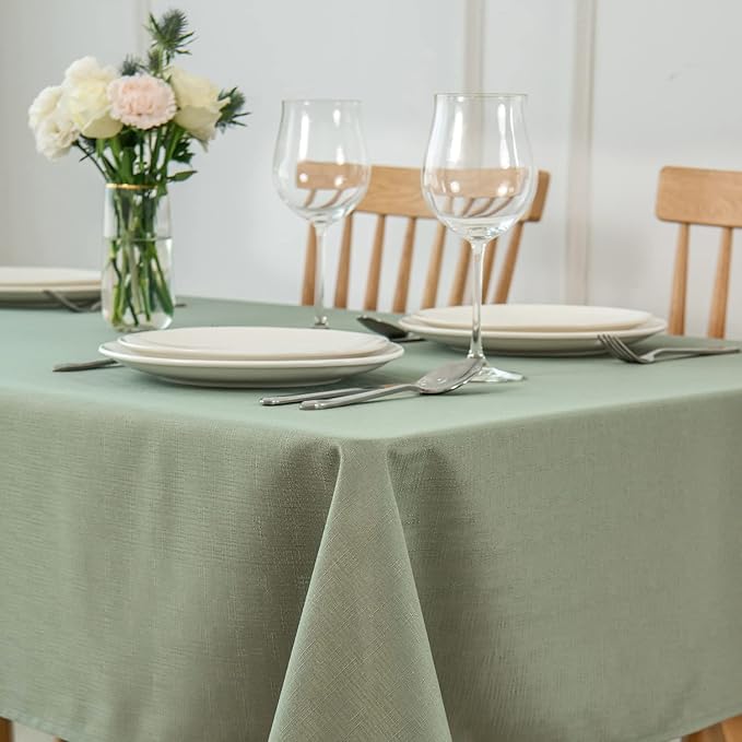 maxmill Square Tablecloth Slubby Texture Stain Resistant Waterproof Wrinkle Resistant Washable Soft Table Cloth, Decorative Fabric Table Cover for Dining Room Dinner Party, 52 x 52 Inch, Sage Green