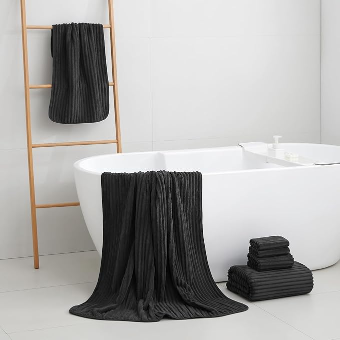 Extra Large Bath Towel Set of 6 (40"x80"),Oversized Bath Sheet Super Soft Highly Absorbent Microfibers Quick Dry Luxury Shower Towel for Bathroom Spa Gym Hotel Yoga (Black, 6Piece)