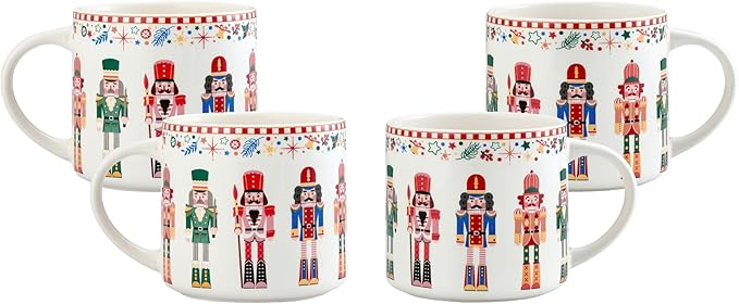 Bico Christmas Soldier Ceramic Mug Set of 4, Christmas Coffee Mugs, 19oz Holiday Cups for Tea, Cocoa, or Hot Drinks, Microwave & Dishwasher Safe