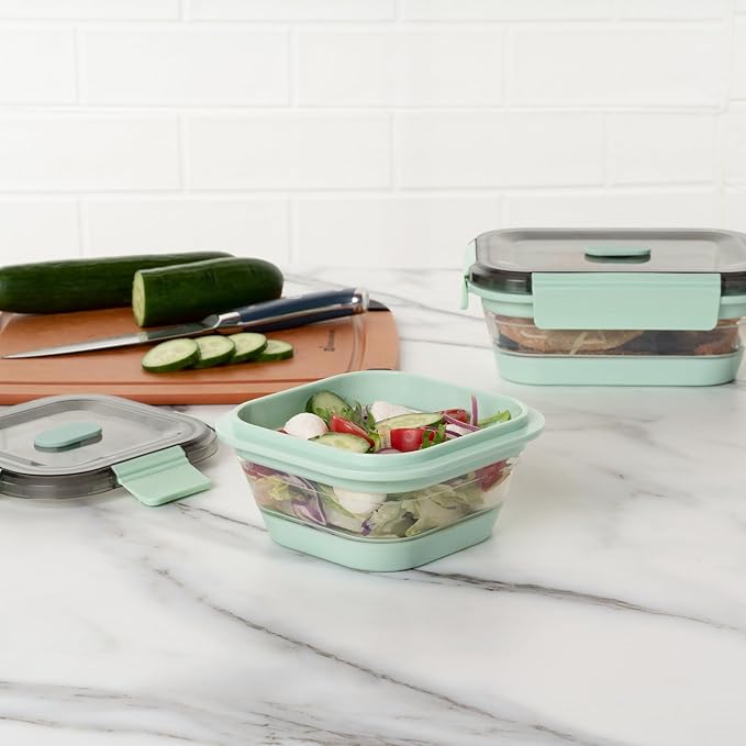 Restaurantware-Fresh Hero 17 Ounce Storage Containers, 1 Durable Airtight Food Containers - Microwavable, Freezable, Green Plastic, Collapsible, Dishwashable, With Vented Lids