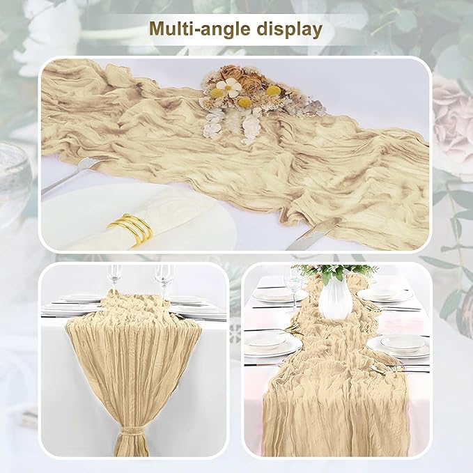 10 Pack Beige Cheesecloth Table Runner 35x120 Inch 10Ft Rustic Gauze Cheese Cloth Table Runner Sheer Cheesecloth Table Runners for Wedding Party Bridal Shower Decoration