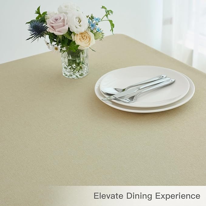 maxmill Square Tablecloth Linen Texture Stain Resistant Waterproof Wrinkle Resistant Washable Soft Table Cloth, Decorative Fabric Table Cover for Dining Room Dinner and Party, 52 x 52 Inch, Beige