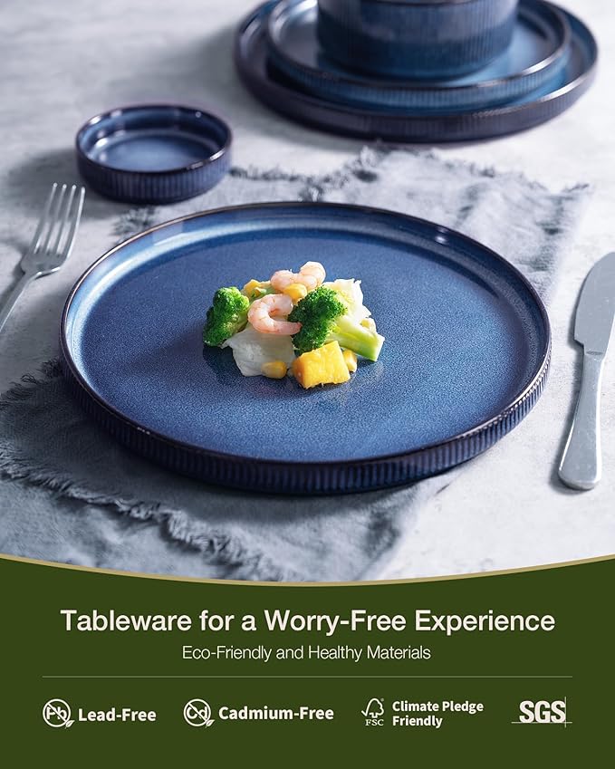 famiware Star Plates and Bowls Sets, Modern Stoneware Dinnerware Sets for 8, 24-Piece Kitchen Dish Set - Microwave and Dishwasher Safe, Chip and Scratch Resistant, Nebulas Blue