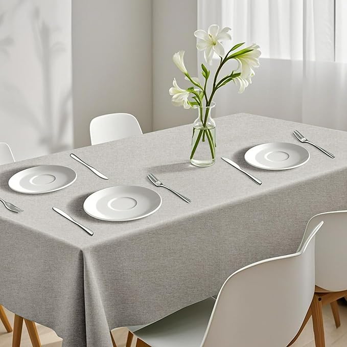 Rectangular Tablecloth Linen Texture Waterproof and Stain-Resistant Table Cloth, Kitchen Dining Table Decoration, 52 x 70 inch Fabric Natural Color