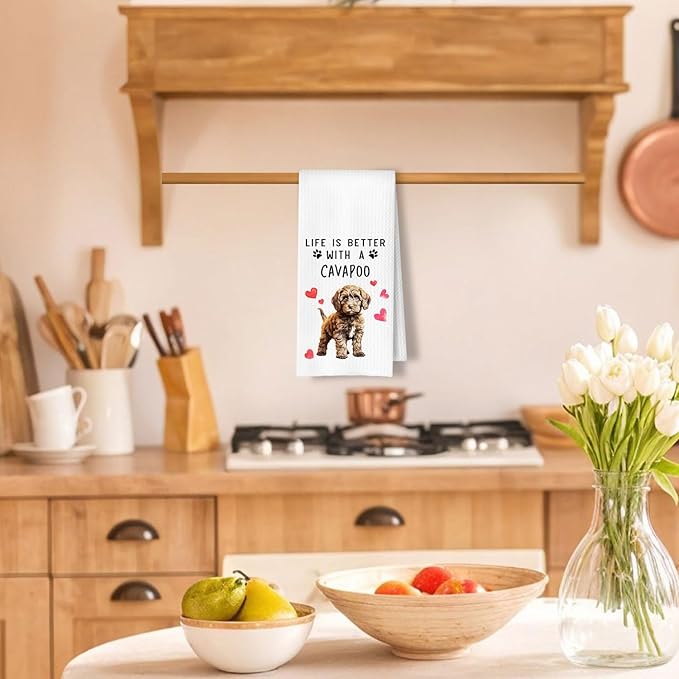 Cavapoo Dog Kitchen Towels, Cavapoo Gifts for Women Dish Tea Towels for Kitchen Decor, Dog Lovers Mom Gifts Decorative Hand Towel for Bathroom, 16x24 Inches