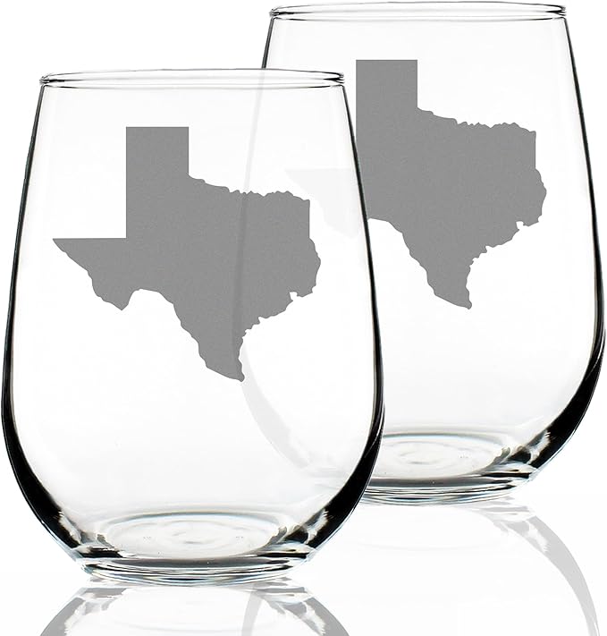 Bevvee Texas State Outline - Stemless Wine Glasses - Set of 2 - State Themed Drinking Decor and Gifts for Texans - Large 17 Ounce