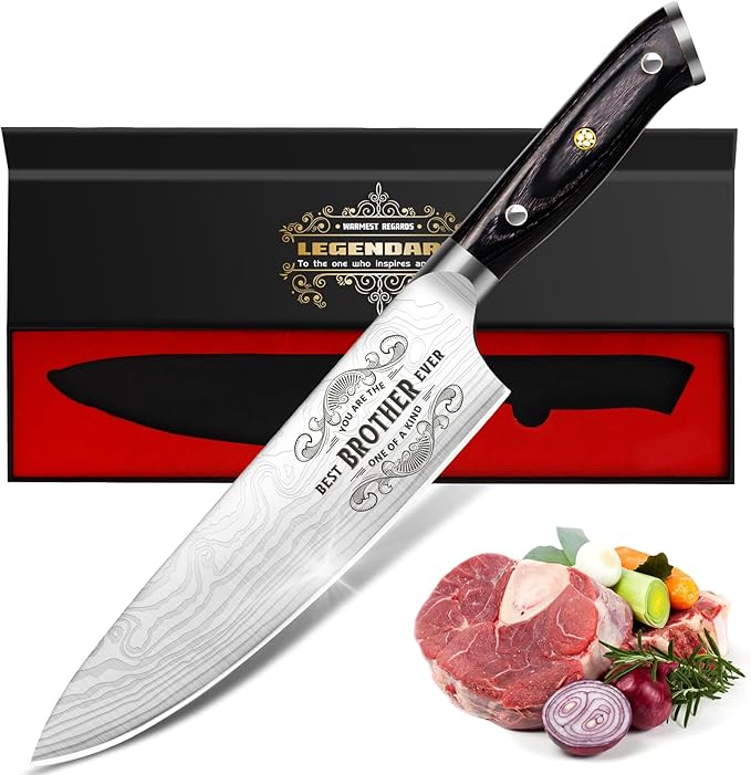 Gifts for Brother Men, Kitchen Cooking Knife Brother Gifts for Birthday, 8 inch Professional German High Carbon Stainless Steel Chef Knife, Brother Birthday Gifts Stocking Stuffers