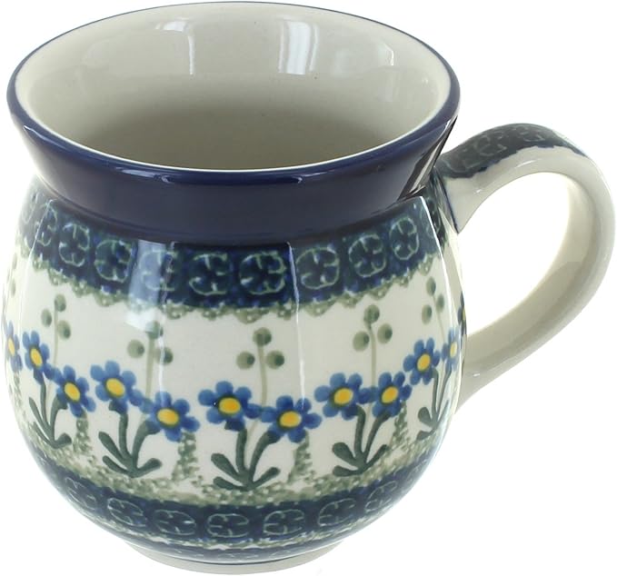 Blue Rose Polish Pottery - Blue Posy Bubble Mug - 16 oz - Unique Shape Mug for Coffee & Tea
