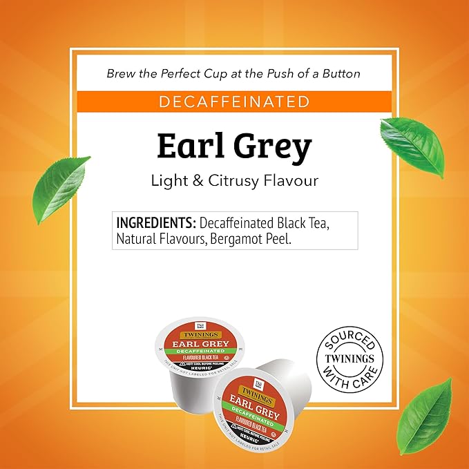 Twinings Decaffeinated Earl Grey Black Tea K-Cup Pods for Keurig, 24 Count (Pack of 1), Flavoured with Citrus and Bergamot, Enjoy Hot or Iced