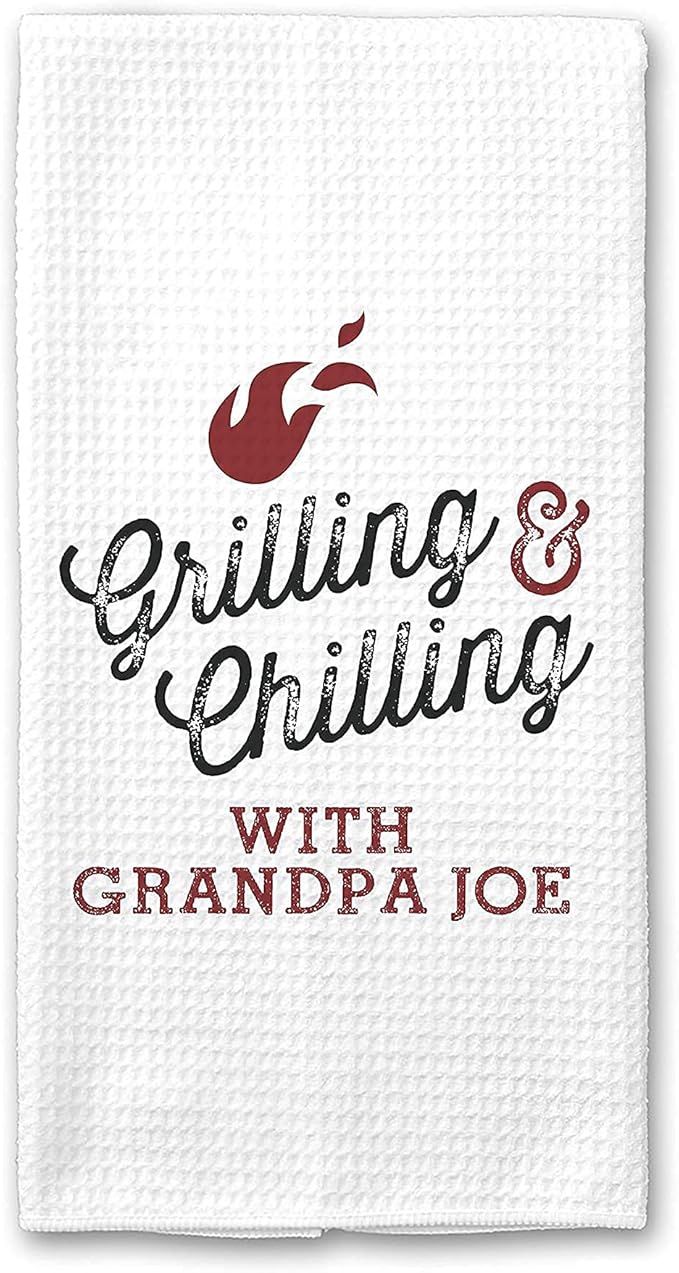 Personalized Grilling & Chilling Towel | Custom Waffle Weave Dish Towel | Personalized Kitchen Towel | Men Grilling Gift | Wedding Gift | Personalized Dish Towel | Barbecue Gift | Mens Kitchen Gift