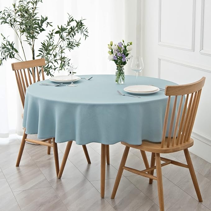 maxmill Round Textured Tablecloth Spill-Proof Wrinkle Free Soft Jacquard Table Cloth for Circular Table Cover, for Dining Room Buffet Banquet Parties Holiday Dinner, 70 Inch Dusty Blue