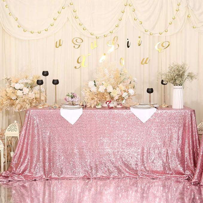 Eternal Beauty Fuchsia Pink Tablecloth, 50x50 Inch Sequin Square Table Cover for Valentines Cake Dessert Exhibition Party Birthday Events
