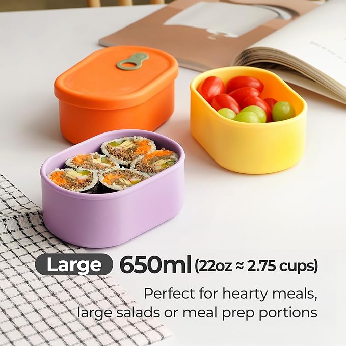 Premium Korean-Made Silicone Airtight Food Container with Steam Vent – BPA Free, Leakproof, Microwave & Freezer Safe Meal Prep. & Leftovers Storage (Green Apple, 22 floz)