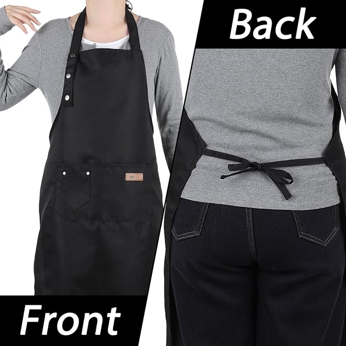 Aprons for Women with Pockets, Hairstylist Aprons for Women, Adjustable Button Apron Waterproof Chef Cooking Kitchen Apron Artist Painting Pottery Garden Chef (M-XXl)