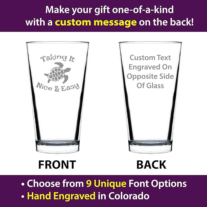 Custom Taking it Nice & Easy - Funny Sea Turtle Pint Glass Gifts for Beer Drinking Men & Women - Fun Unique Turtle Gift Idea