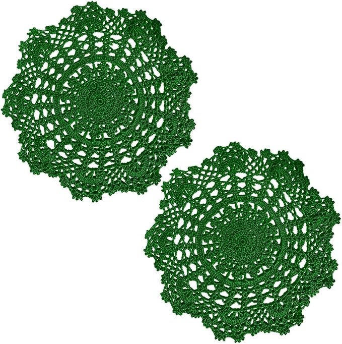 BIBITIME 2PCS Lace Table Doilies Kitchen Placemats Round Handmade Crochet Flower Cup Mug Mat Doily (13 inches to 14 inches,2PCS, 18#Green)