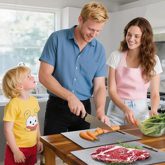 Titanium Cutting Board for Kitchen,100% Pure Titanium Cutting Board Non-Toxic Hygiene Dishwasher-Safe Food Grade Double Sided Metal Titanware Chopping Board for Meat,Fruit & Vegetables (12"L x 9"W)