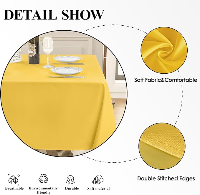 Square Tablecloth 52 x 52 Inch Yellow Tablecloths Stain-Wrinkle Resistant Washable Polyester Table Cloths for Holiday, Buffet Parties, and Weddinge 1pack