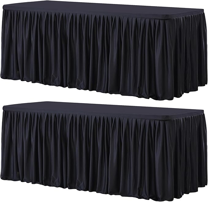 Wish Care 2 Pack Black Rectangle Table Clothes for 6 Foot Tables, Polyester Fitted Tablecloths 6t Stretch Table Cover for Party, Wedding, Trade Craft Show, Banquet, Festival