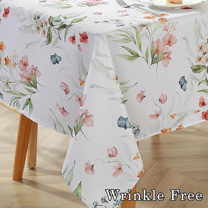 MATIRUG Spring Floral Tablecloth Rectangle 60x102 Inch,Wrinkle Free Flower Table Cloth, Washable Colorful Summer Chic Fabric Table Cloth for Picnic Patio Outdoor