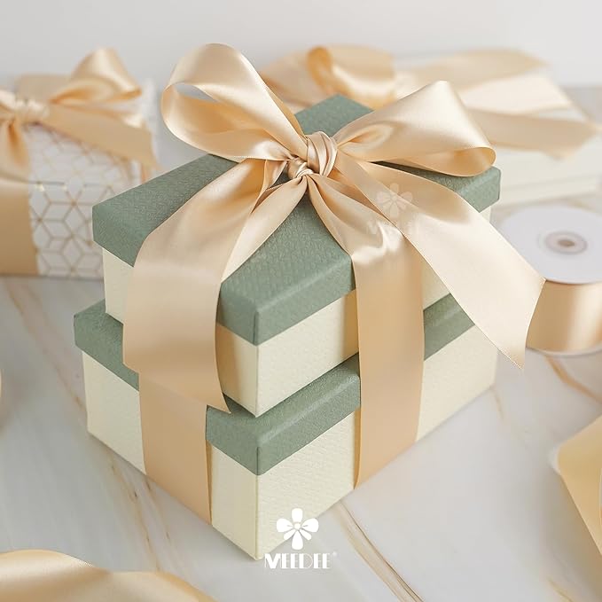 MEEDEE Champagne Satin Ribbon 2 Inch Champagne Ribbon Lux Double Faced Ribbons by 25 Yards Silk Satin Ribbons for Gift Wrapping, Wedding, Flower Bouquet, Holiday Decorating