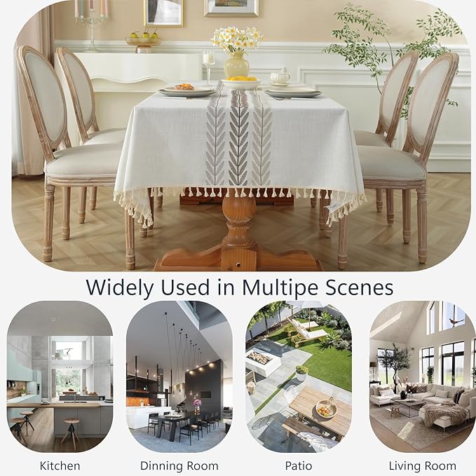 Alsoo Table Cloth Square, Cotton Linen Spring Tablecloth Waterproof, Boho Rustic Tables Cover with Tassel for Christmas Party Kitchen Dining Holiday Decorations (Beige, 55''x55'')