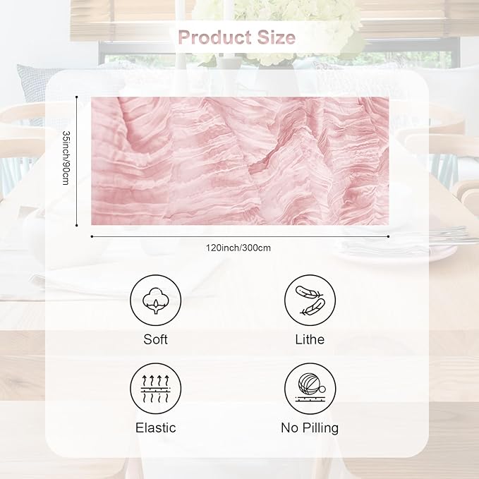 6 Pack Dusty Pink Cheesecloth Table Runner 35x120 Inch 10Ft Rustic Gauze Cheese Cloth Table Runner Sheer Cheesecloth Table Runners for Wedding Party Bridal Shower Decoration